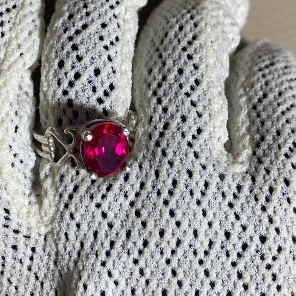 Red Ruby Gemstone Ring 3 carat Sterling Silver Oval Size 925 Lab Synthetic 38mm - Picture 13 of 14